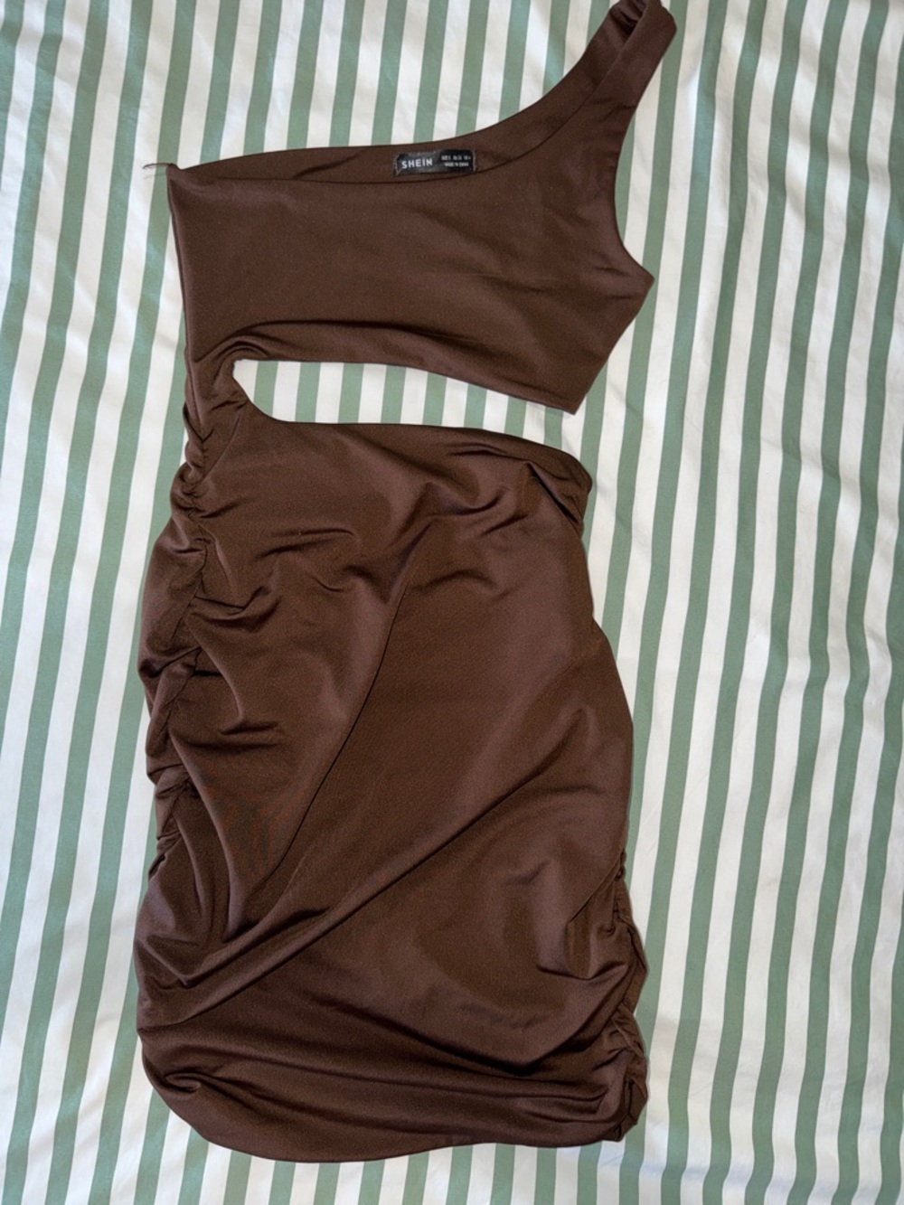 One-Shoulder Cutout Bodycon Dress - Chocolate Brown